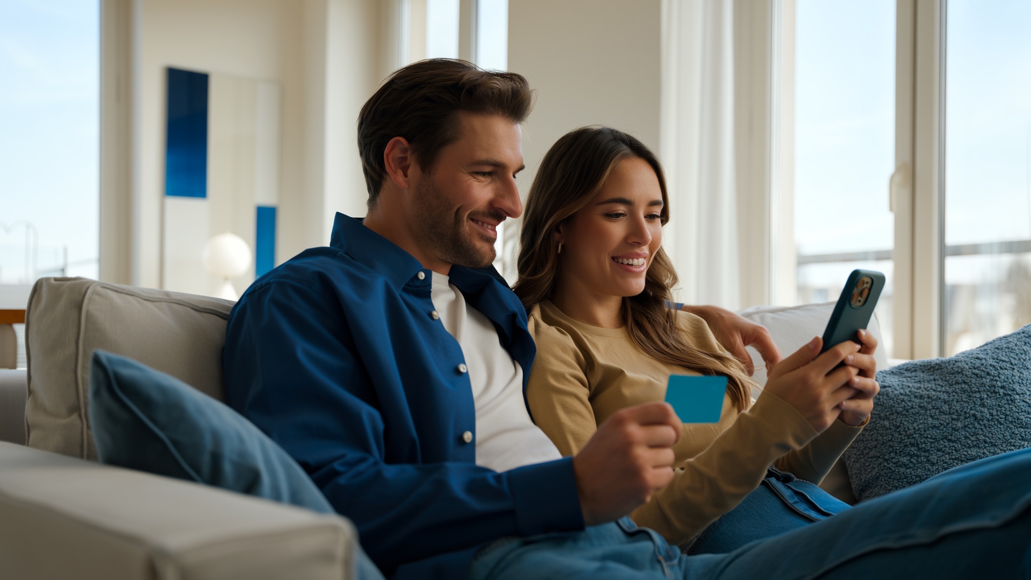 Twee partners openen samen een gezamenlijke bankrekening op een laptop aan de keukentafel